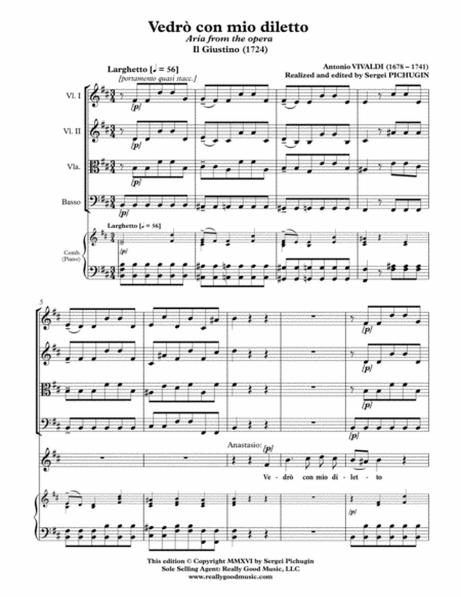 VIVALDI Antonio: Vedrò con mio diletto, aria from the opera Il Giustino, score and parts (B minor)