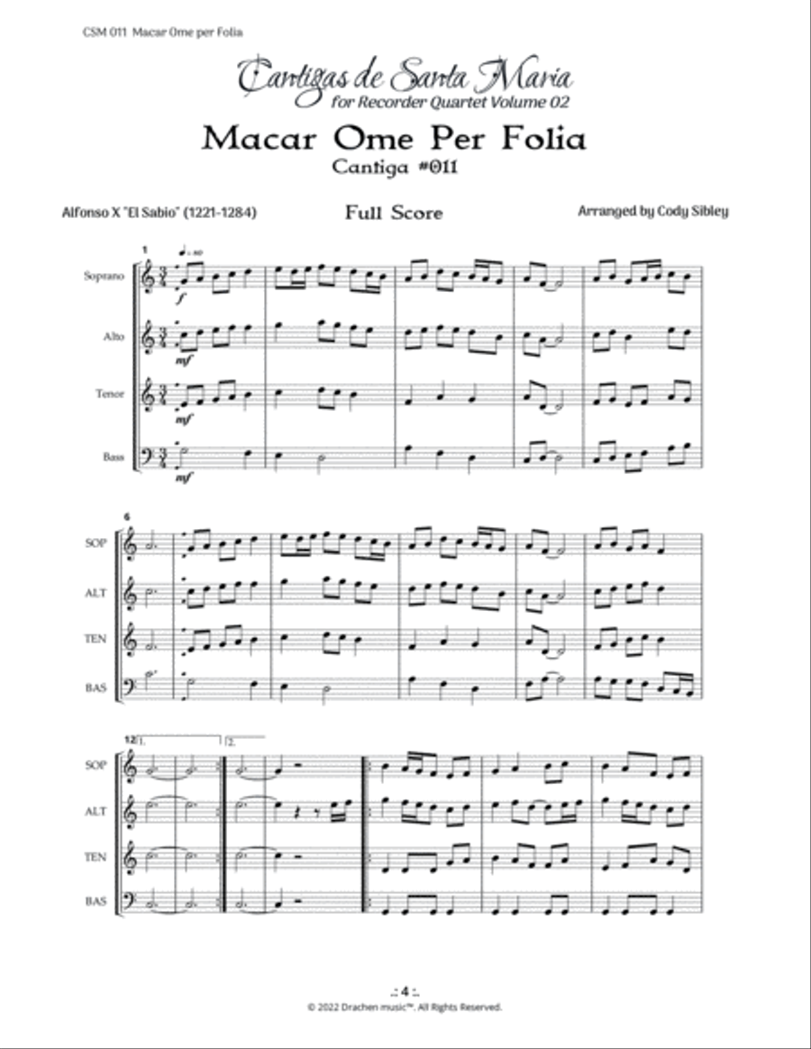 Cantigas de Santa Maria for Recorder Quartet Volume 02 Soprano Recorder scores gallery preview page 6