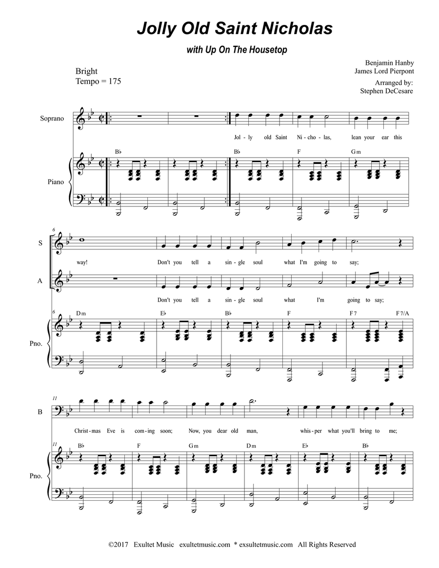 Jolly Old Saint Nicholas with Up On The Housetop (for SAB) 3-Part scores gallery preview page 2