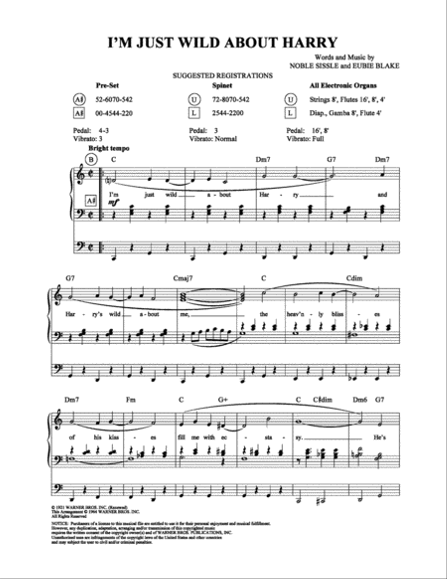 I'm Just Wild About Harry Organ scores gallery preview page 1