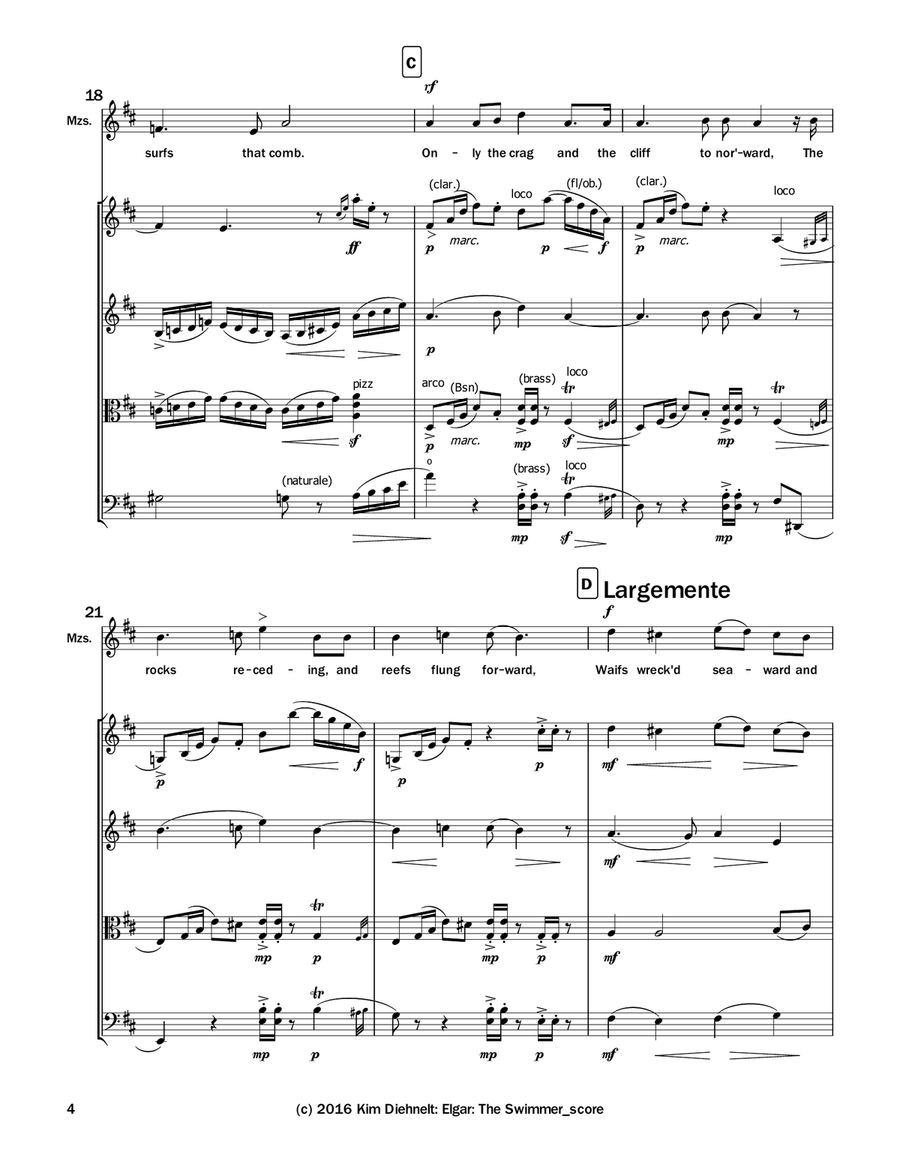 Elgar: The Swimmer from Sea Pictures (Arr. Voice and String Quartet) String Quartet scores gallery preview page 5