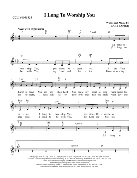 I LONG TO WORSHIP YOU, Worship Lead Sheet (Includes Melody, Guitar Chords & Lyrics) image number null