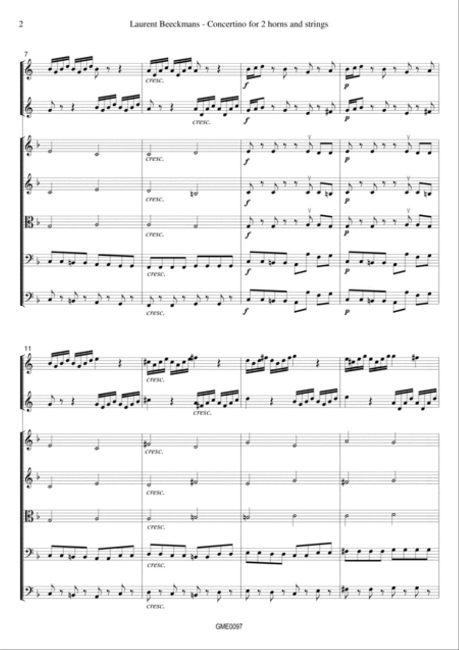 Laurent Beeckmans - Concertino for 2 horns and strings - score and parts Chamber Orchestra scores gallery preview page 4