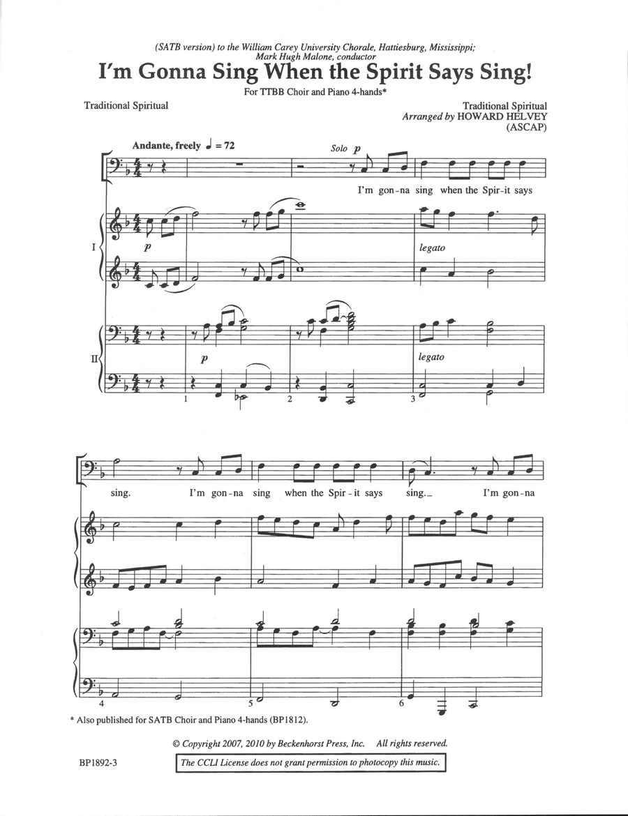 I'm Gonna Sing When the Spirit Says Sing - TTBB TTBB scores gallery preview page 2