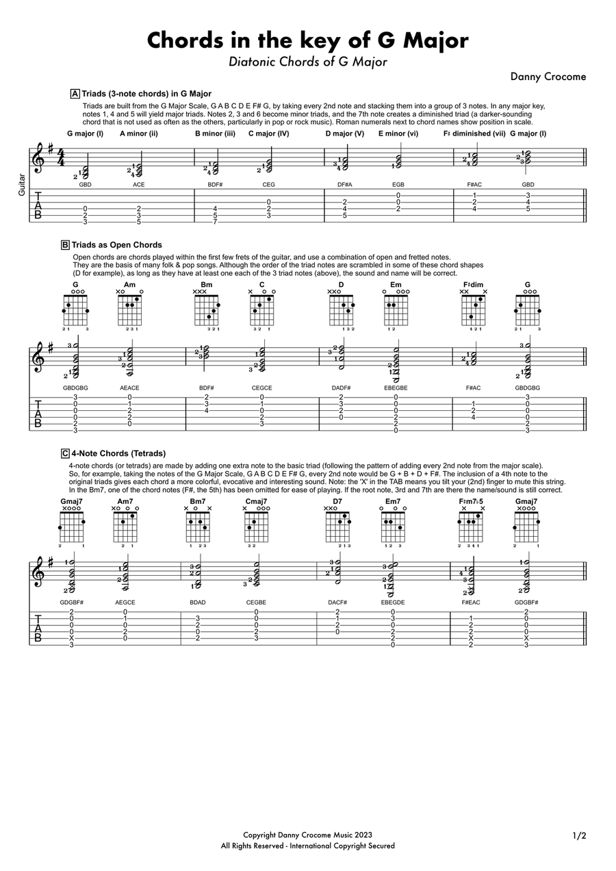 Chords in the key of G Major (Diatonic Chords of G Major) Acoustic Guitar scores gallery preview page 2
