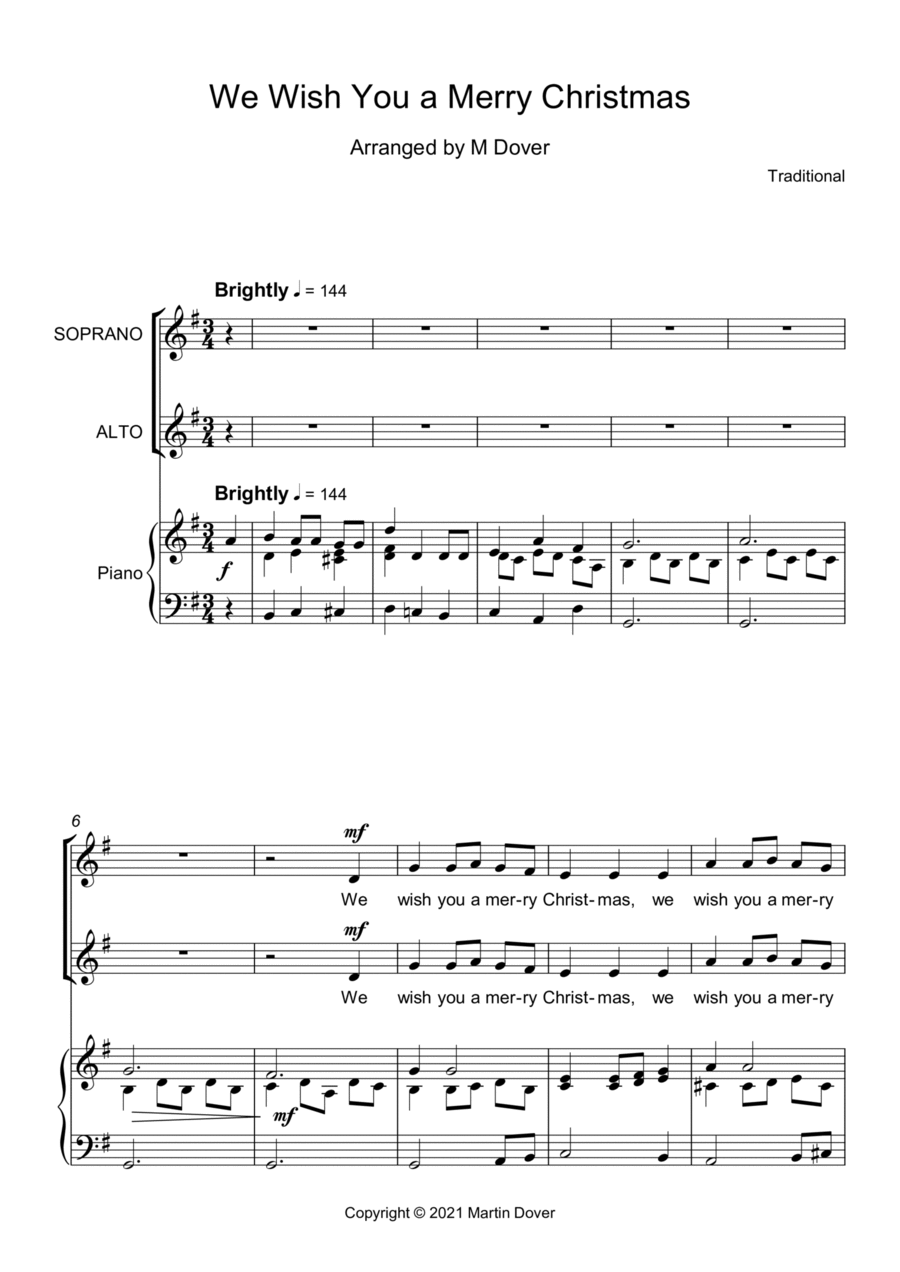 We wish you a Merry Christmas - Two part Choir - SA - Upper Voices SA scores gallery preview page 1