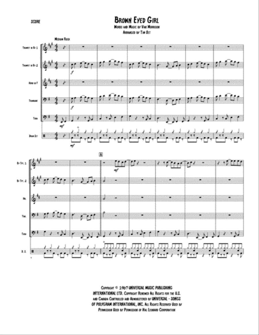 Brown Eyed Girl Brass Ensemble scores gallery preview page 1