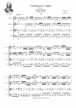 Book cover for Vivaldi - Concerto in C major RV 113 for String Quartet