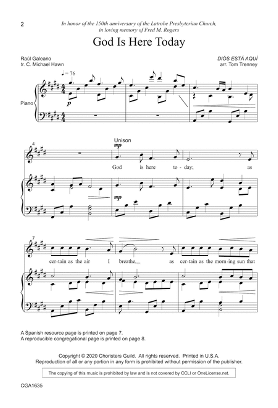 God Is Here Today - Unison/Two-part Unison Choir scores gallery preview page 2