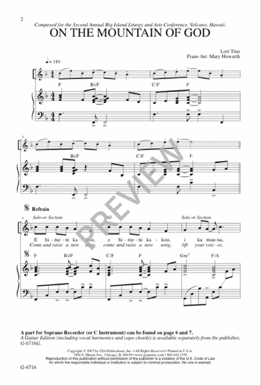 On the Mountain of God On the Mountain of God 3-Part scores gallery preview page 2