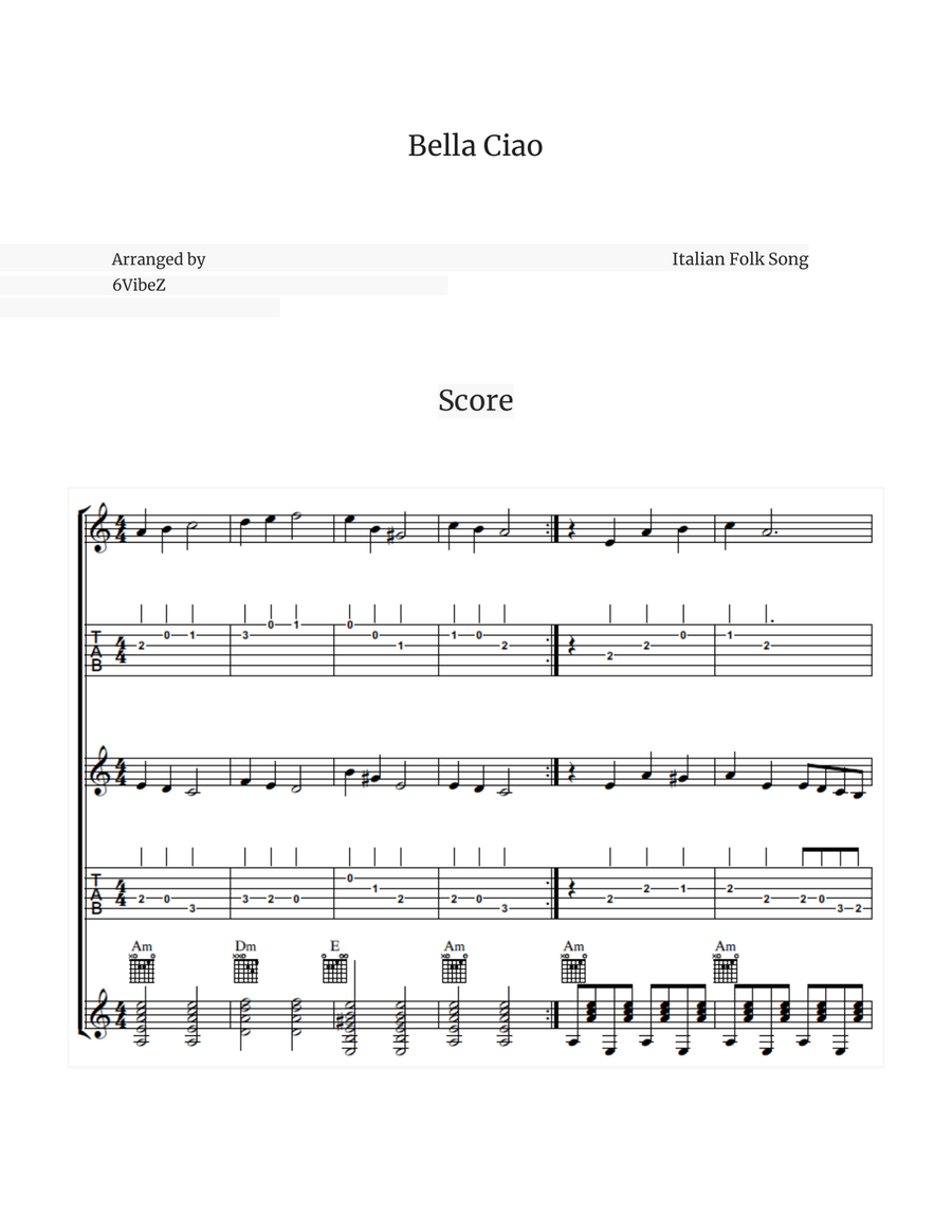 Bella Ciao Guitar Ensemble scores gallery preview page 1