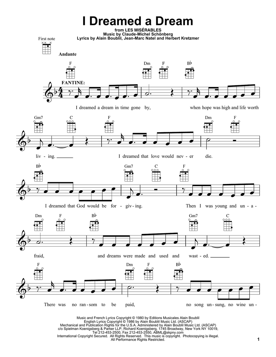 I Dreamed A Dream I Dreamed A Dream Ukulele scores gallery preview page 1