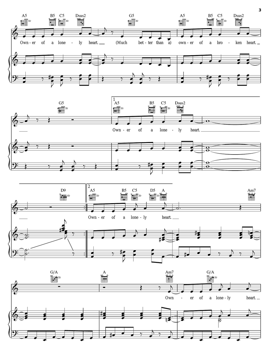 Owner Of A Lonely Heart Piano, Vocal, Guitar scores gallery preview page 3