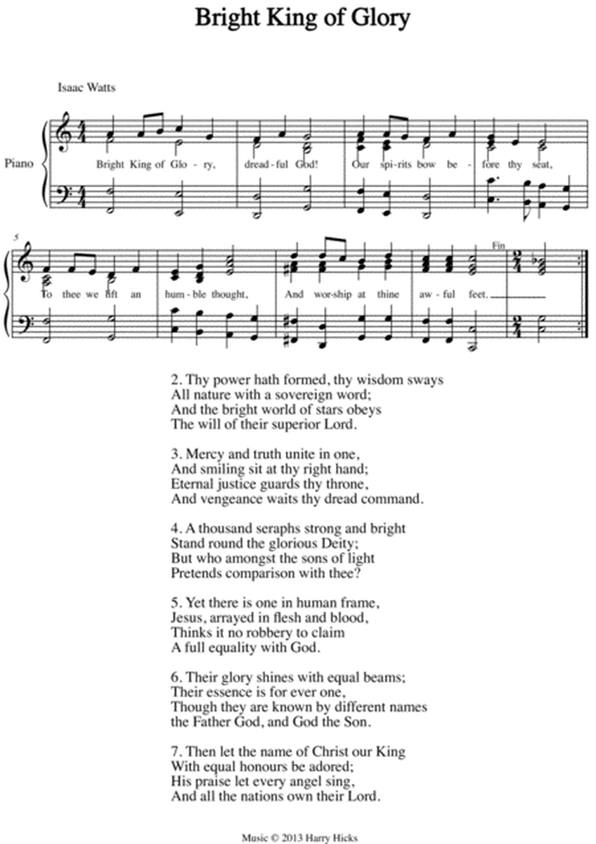 Bright King of glory. A new tune to a wonderful Isaac Watts hymn.