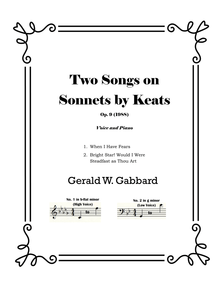Book cover for Two Keats Sonnets for Solo Voice and Piano, Op. 9 (1988)