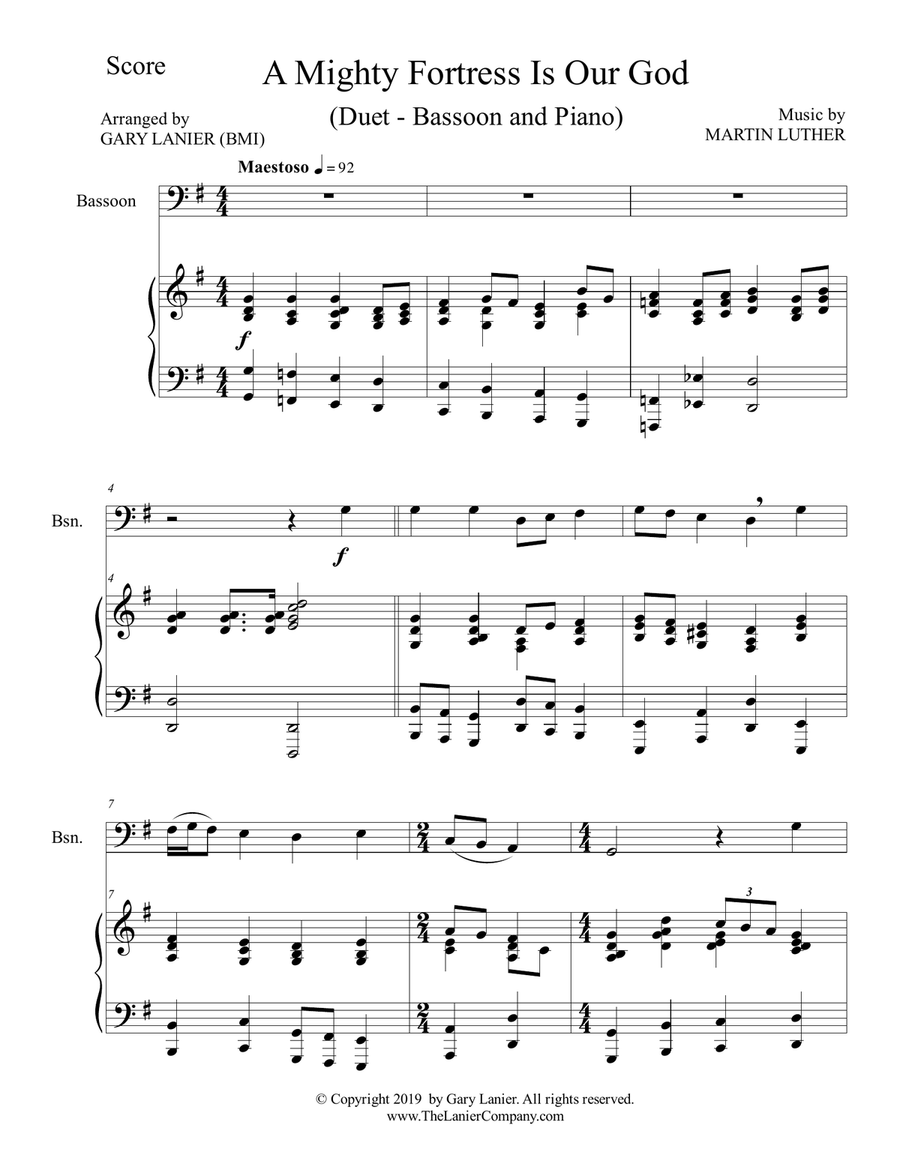 A MIGHTY FORTRESS IS OUR GOD (for Bassoon with Piano - Score and Instrument Part included) Bassoon scores gallery preview page 2