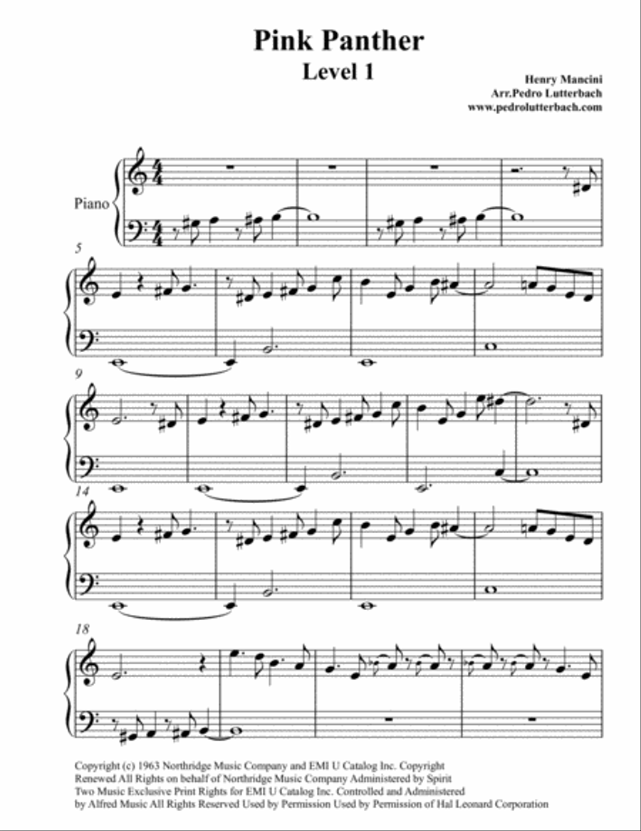 The Pink Panther from THE PINK PANTHER Easy Piano scores gallery preview page 1