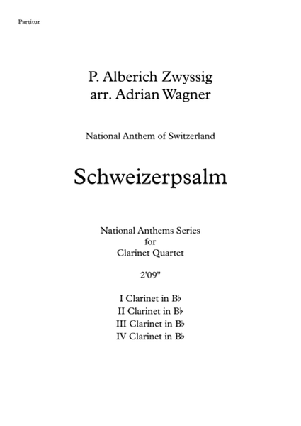 "Schweizerpsalm" (National Anthem of Switzerland) Clarinet Quartet arr. Adrian Wagner image number null