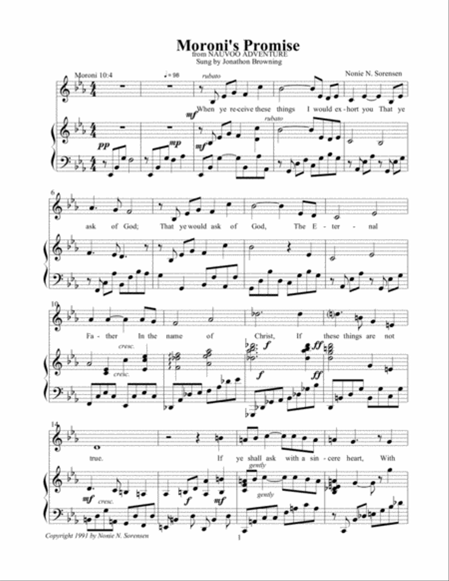 Moroni's Promise (from the Book of Mormon Moroni ch 10) Voice scores gallery preview page 1