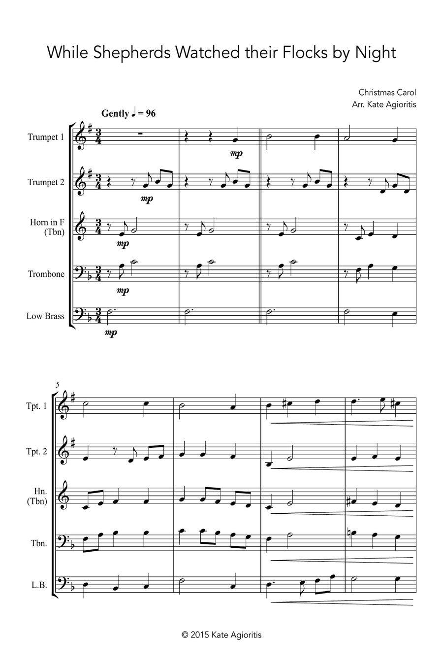 While Shepherds Watched their Flocks by Night - Brass Quartet Brass Quartet scores gallery preview page 3