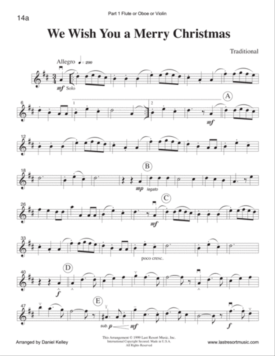 We Wish You a Merry Christmas for String Quartet (or Mixed Quartet or Piano Quintet) Woodwind Quartet scores gallery preview page 3