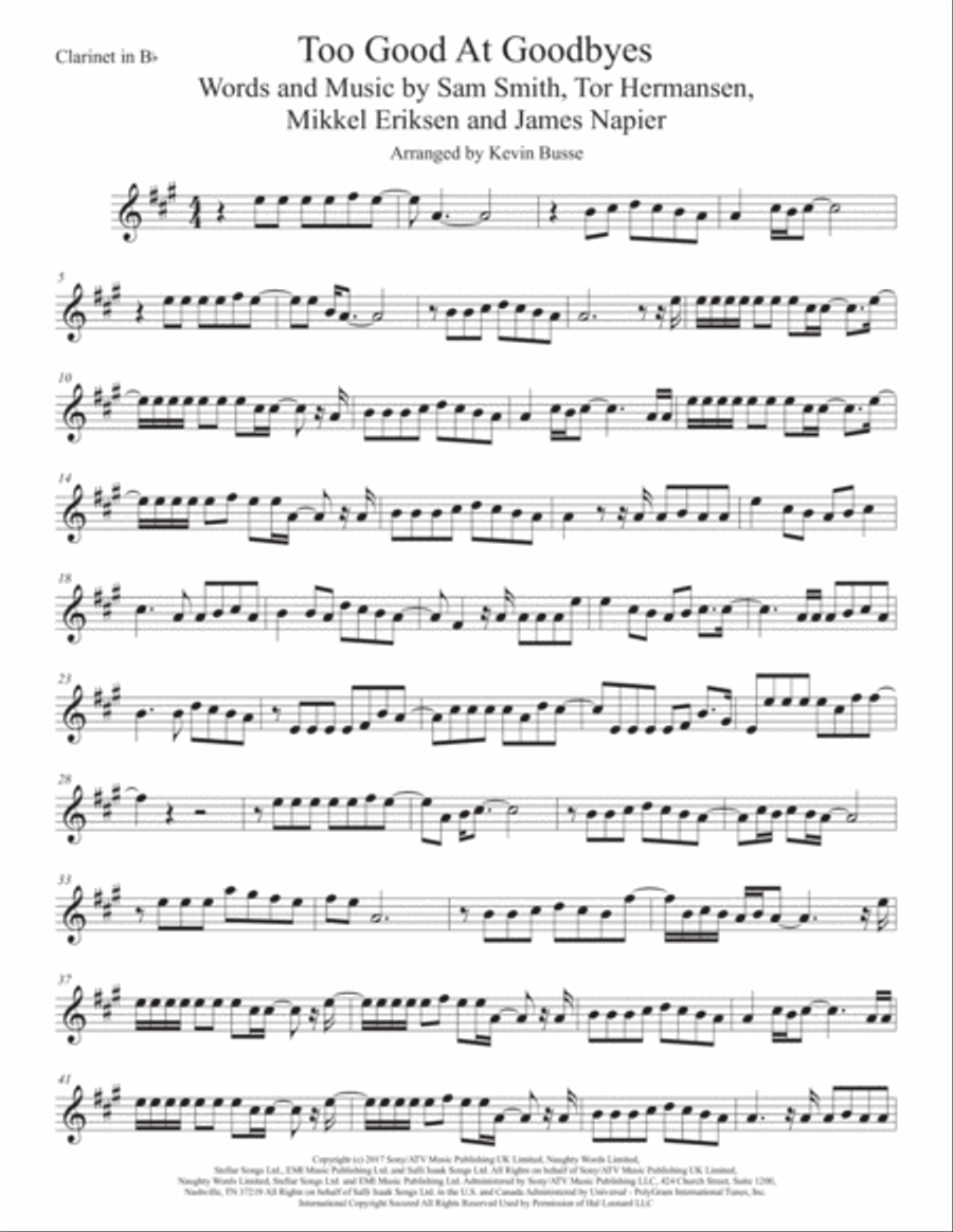Too Good At Goodbyes Clarinet Solo scores gallery preview page 1