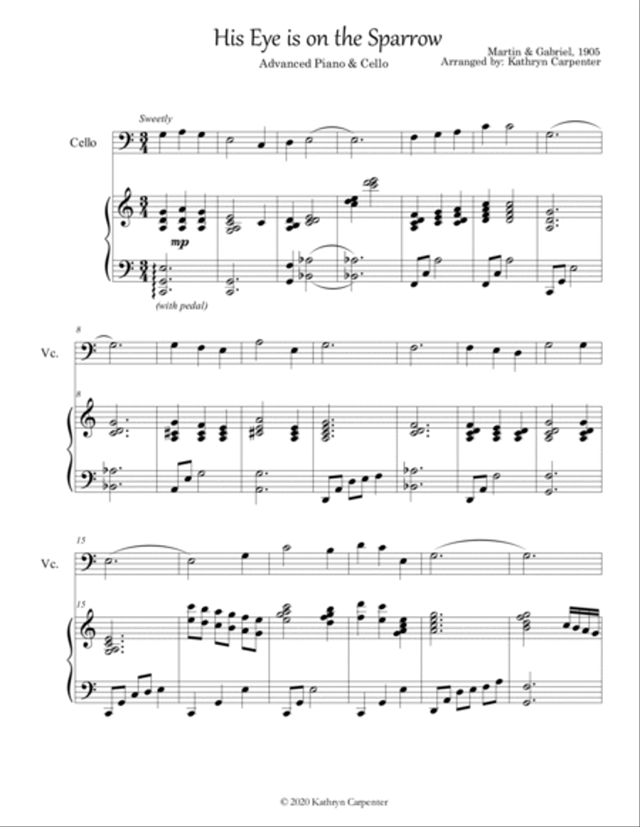 His Eye is on the Sparrow (Advanced Piano & Cello) Piano scores gallery preview page 2