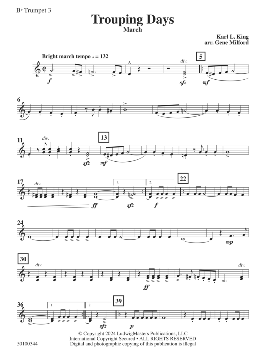 Trouping Days (arr. Gene Milford) - Trumpet 3 Concert Band scores gallery preview page 1
