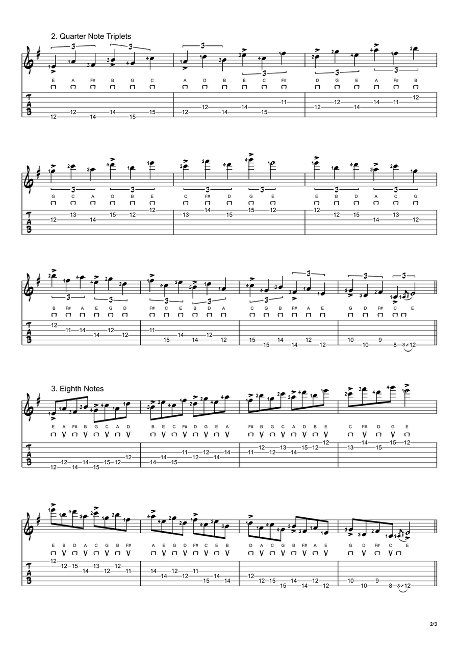 E Aeolian Mode Exercises - Ascending and Descending in 4ths Acoustic Guitar scores gallery preview page 2
