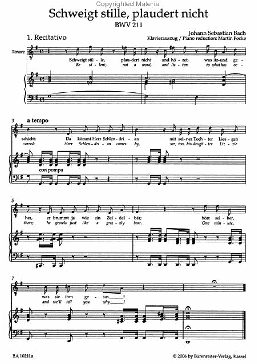 Be silent, not a word BWV 211 'Coffee Cantata' Tenor Voice scores gallery preview page 2