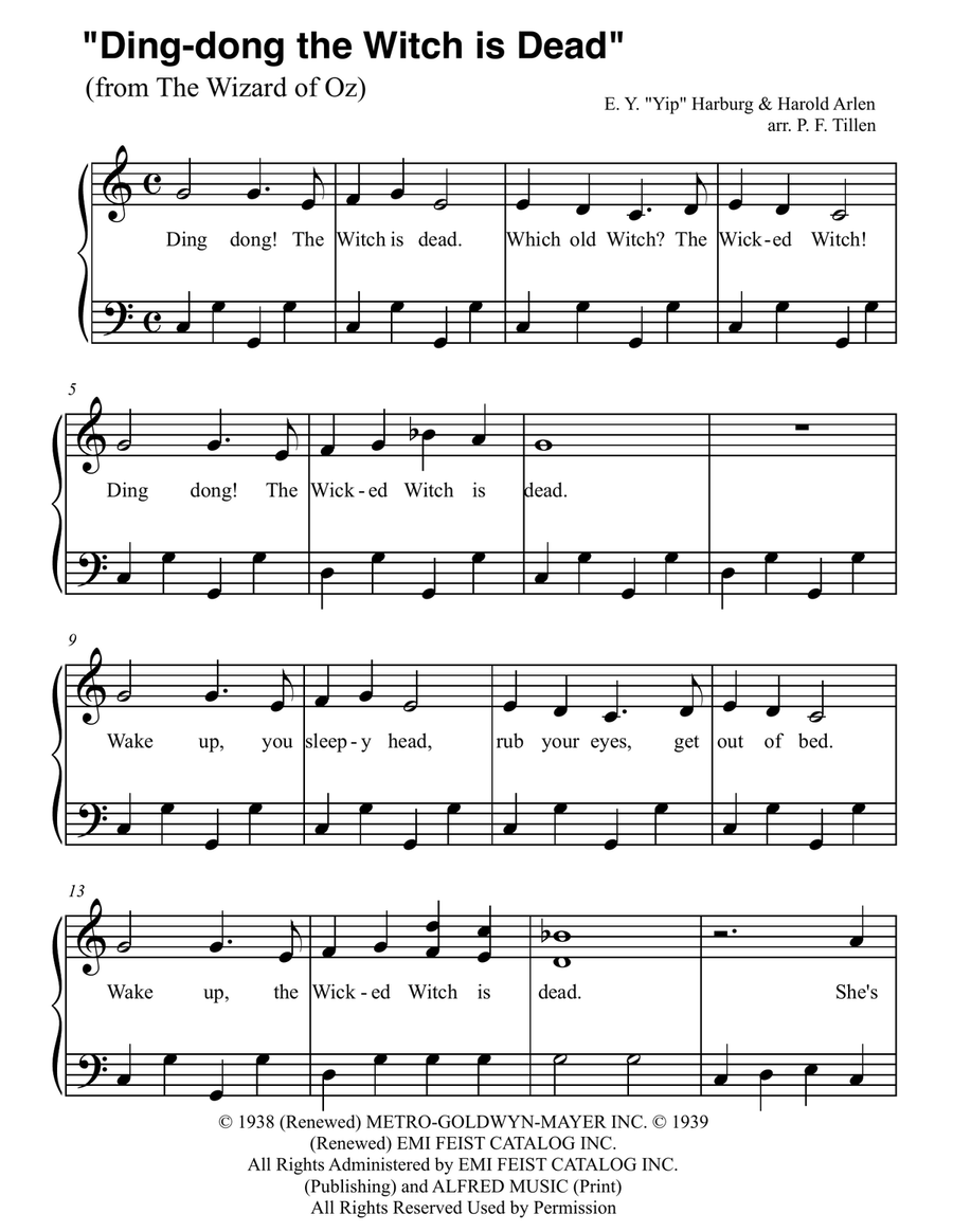 Ding-dong! The Witch Is Dead Easy Piano scores gallery preview page 1