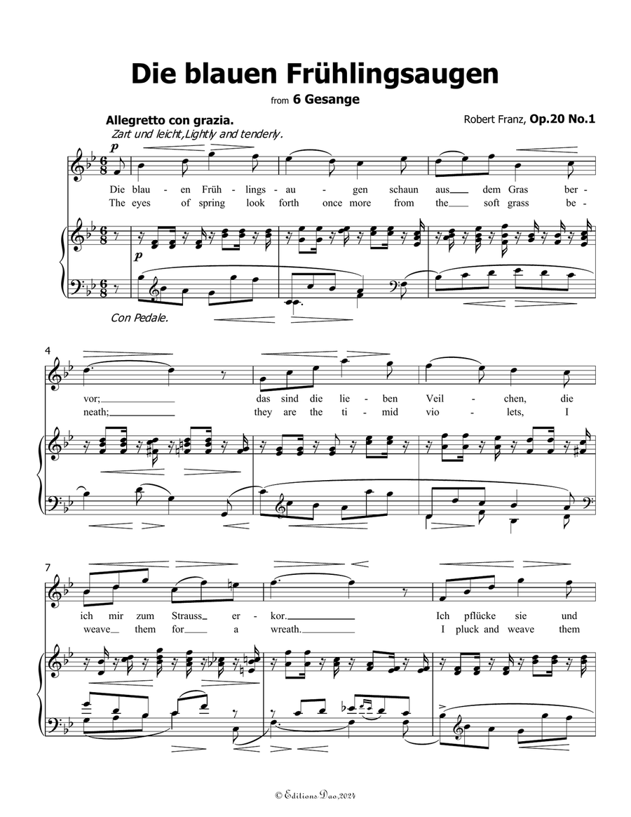 Die blauen Fruhlingsaugen, by Robert Franz, in B flat Major Voice scores gallery preview page 3