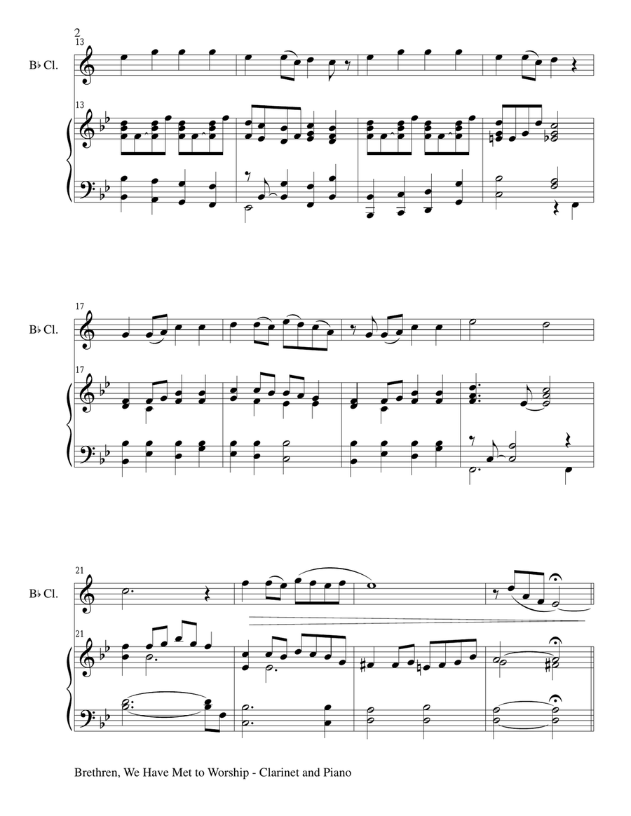 BRETHREN, WE HAVE MET TO WORSHIP (Duet – Bb Clarinet and Piano/Score and Parts) B-Flat Clarinet scores gallery preview page 2