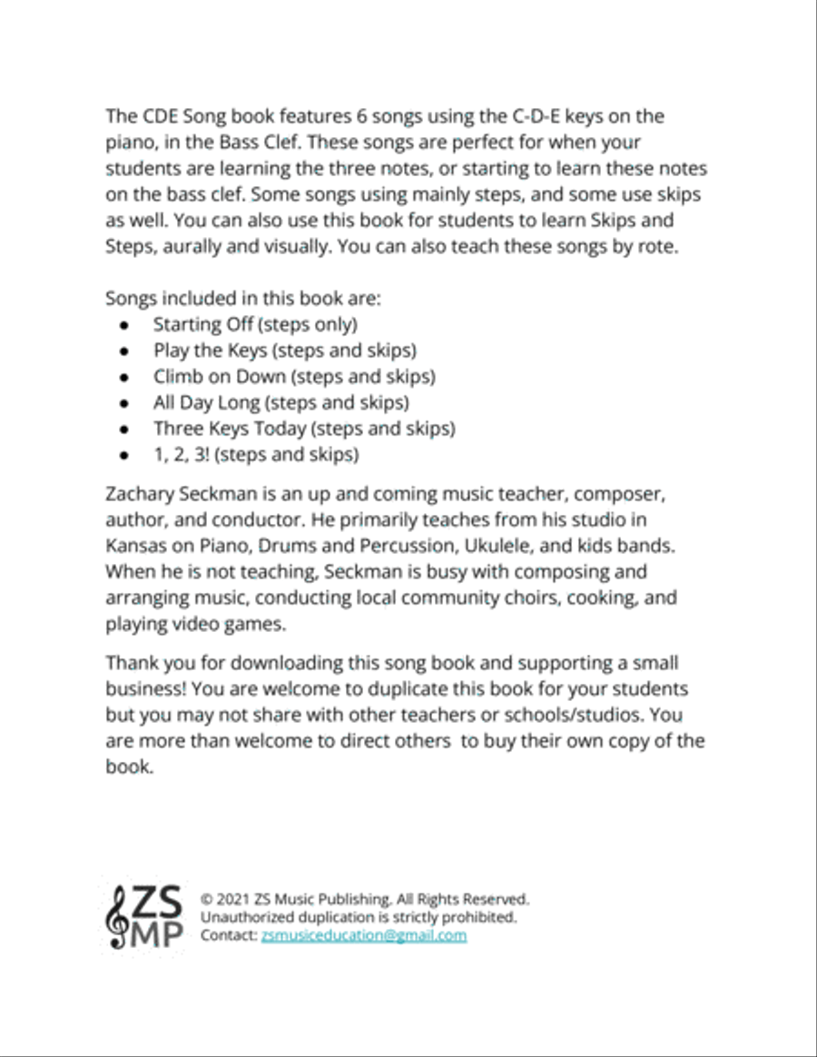 The CDE Songbook - Songs in BASS CLEF Easy Piano scores gallery preview page 2