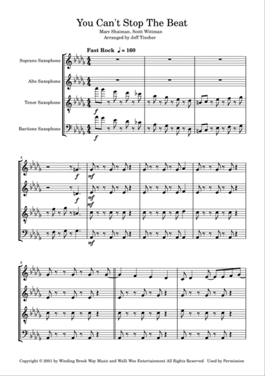 You Can't Stop The Beat Woodwind Quartet scores gallery preview page 2