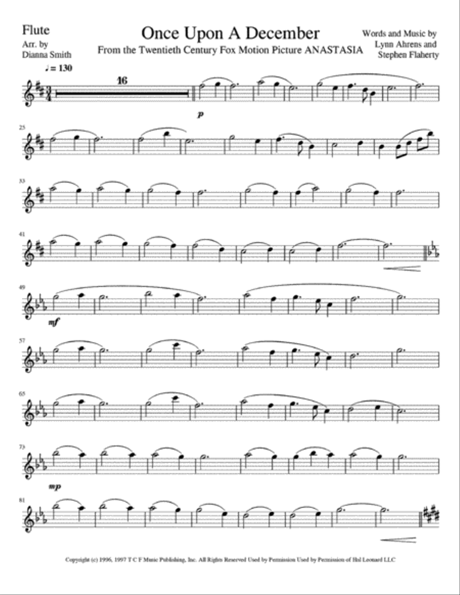 Once Upon A December from the Twentieth Century Fox Motion Picture ANASTASIA Flute Solo scores gallery preview page 1
