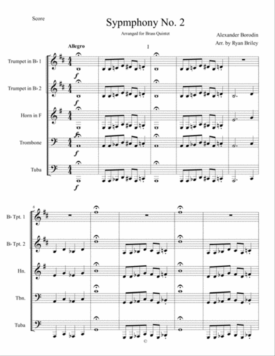 Symphony No. 2 Movement 1 Brass Ensemble scores gallery preview page 1