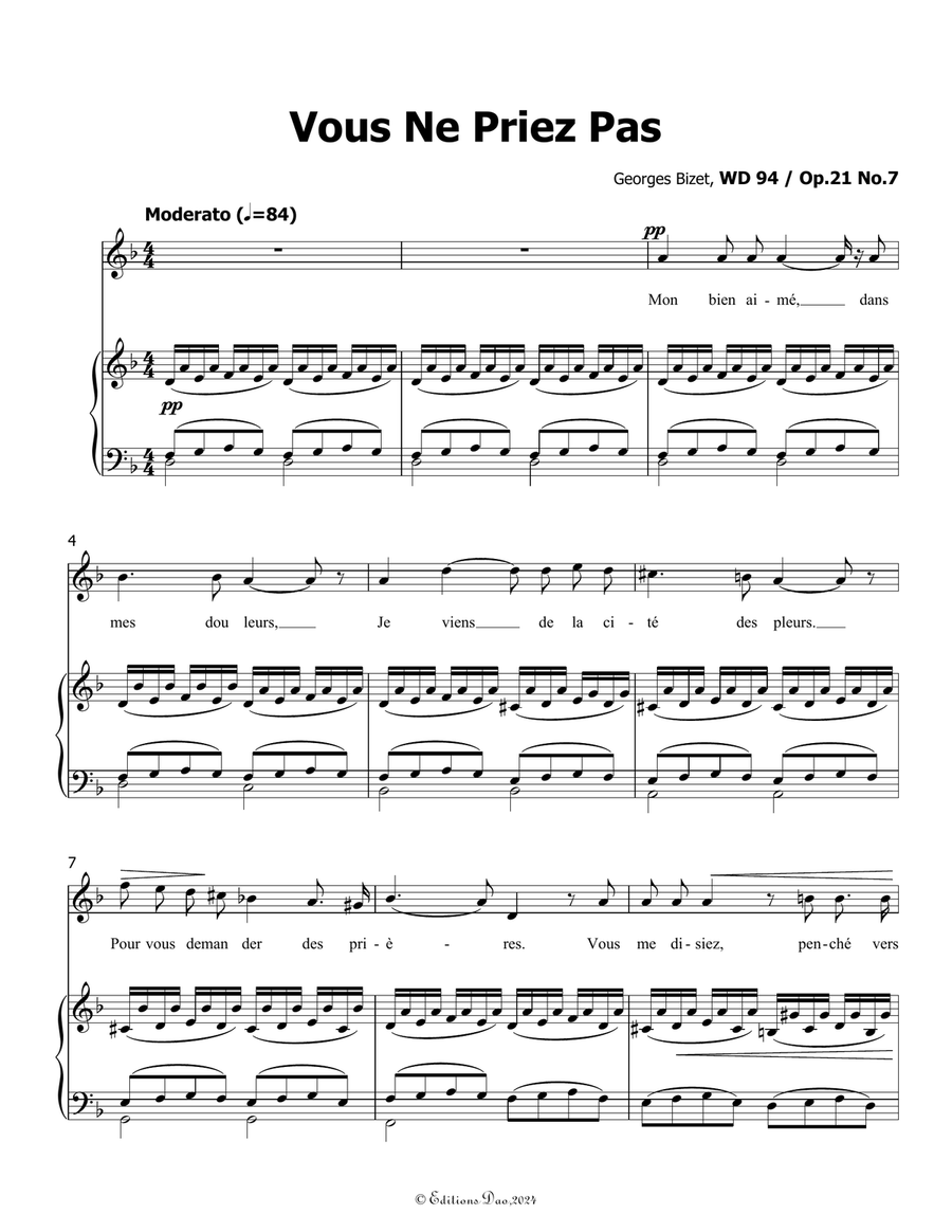 Vous Ne Priez Pas, by Bizet, in d minor Voice scores gallery preview page 3