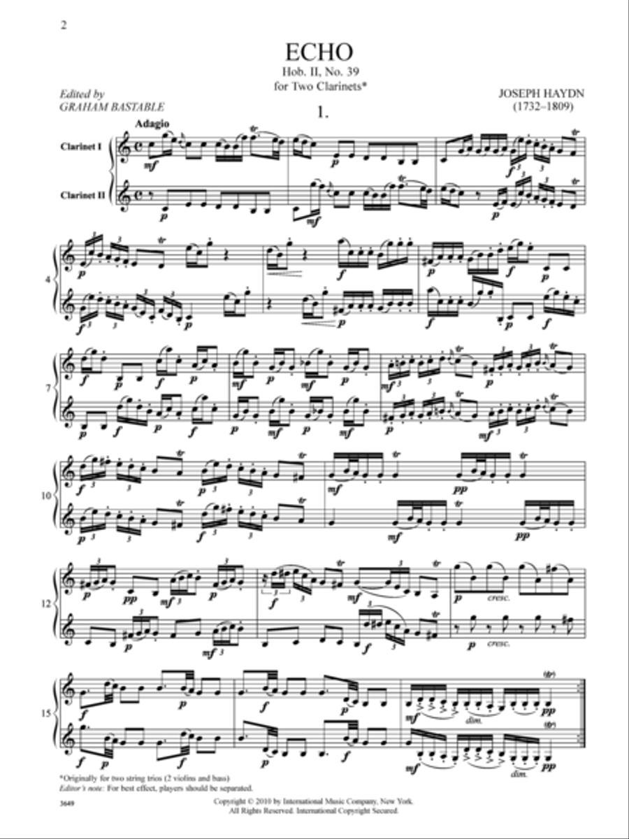 Echo, Hob. Ii, No. 39 Clarinet Duet scores gallery preview page 2