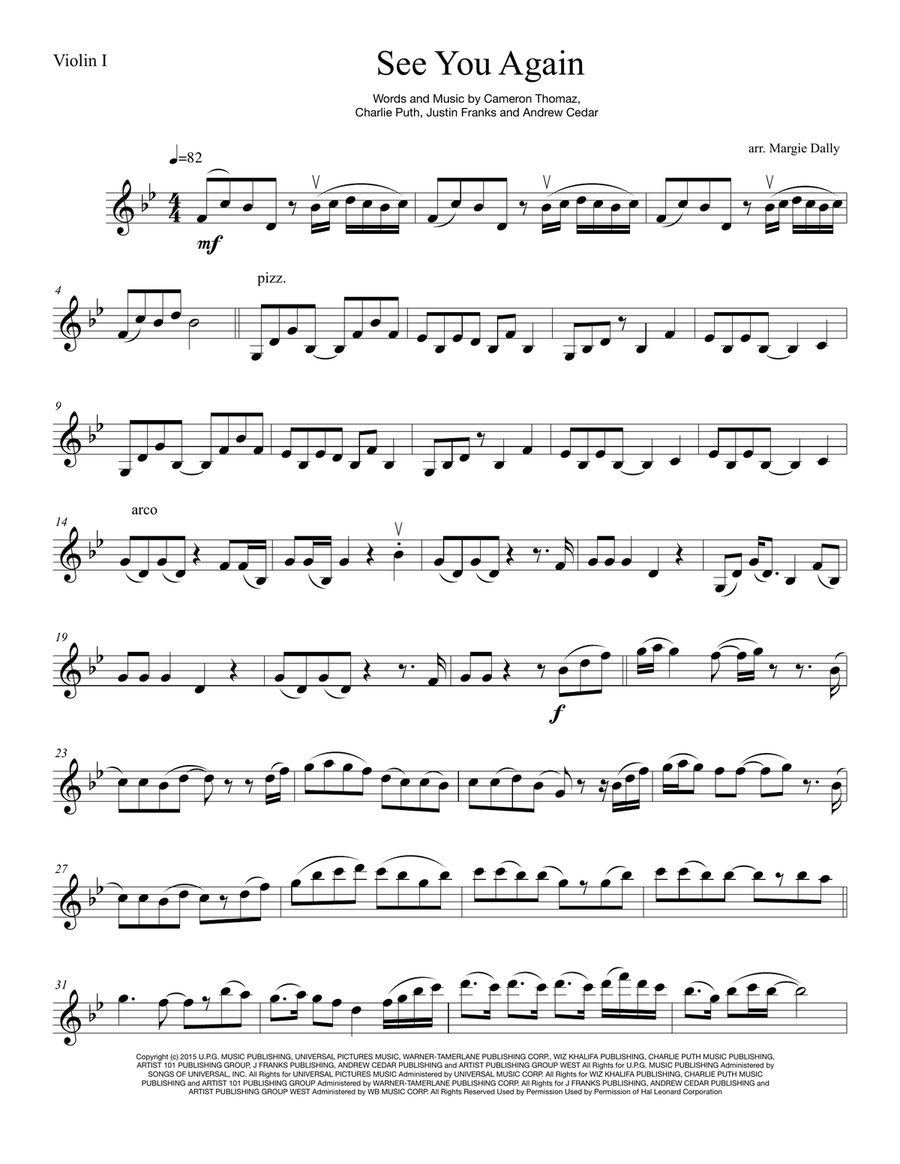See You Again from FURIOUS 7 String Quartet scores gallery preview page 1