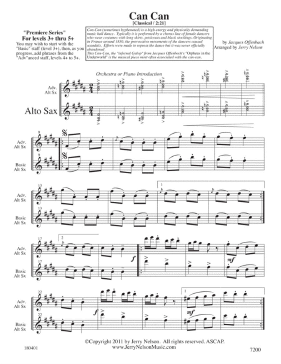 Can Can - Offenbach (Arrangements Level 3+ to 5+ for ALTO SAX + Written Acc) Alto Saxophone scores gallery preview page 2