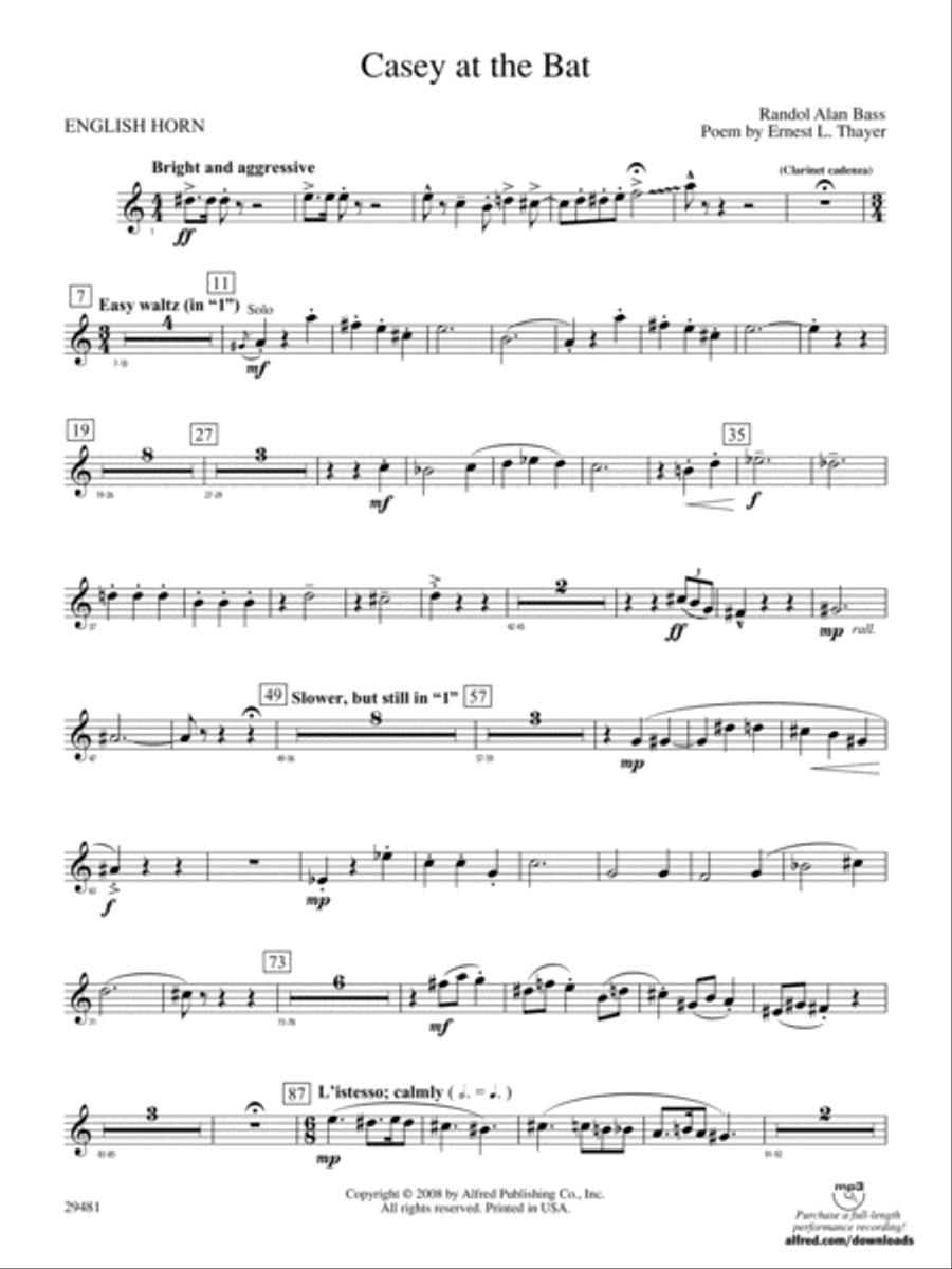 Casey at the Bat: English Horn Concert Band scores gallery preview page 1