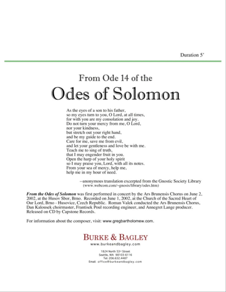 From Ode 14 of the Odes of Solomon 4-Part scores gallery preview page 2