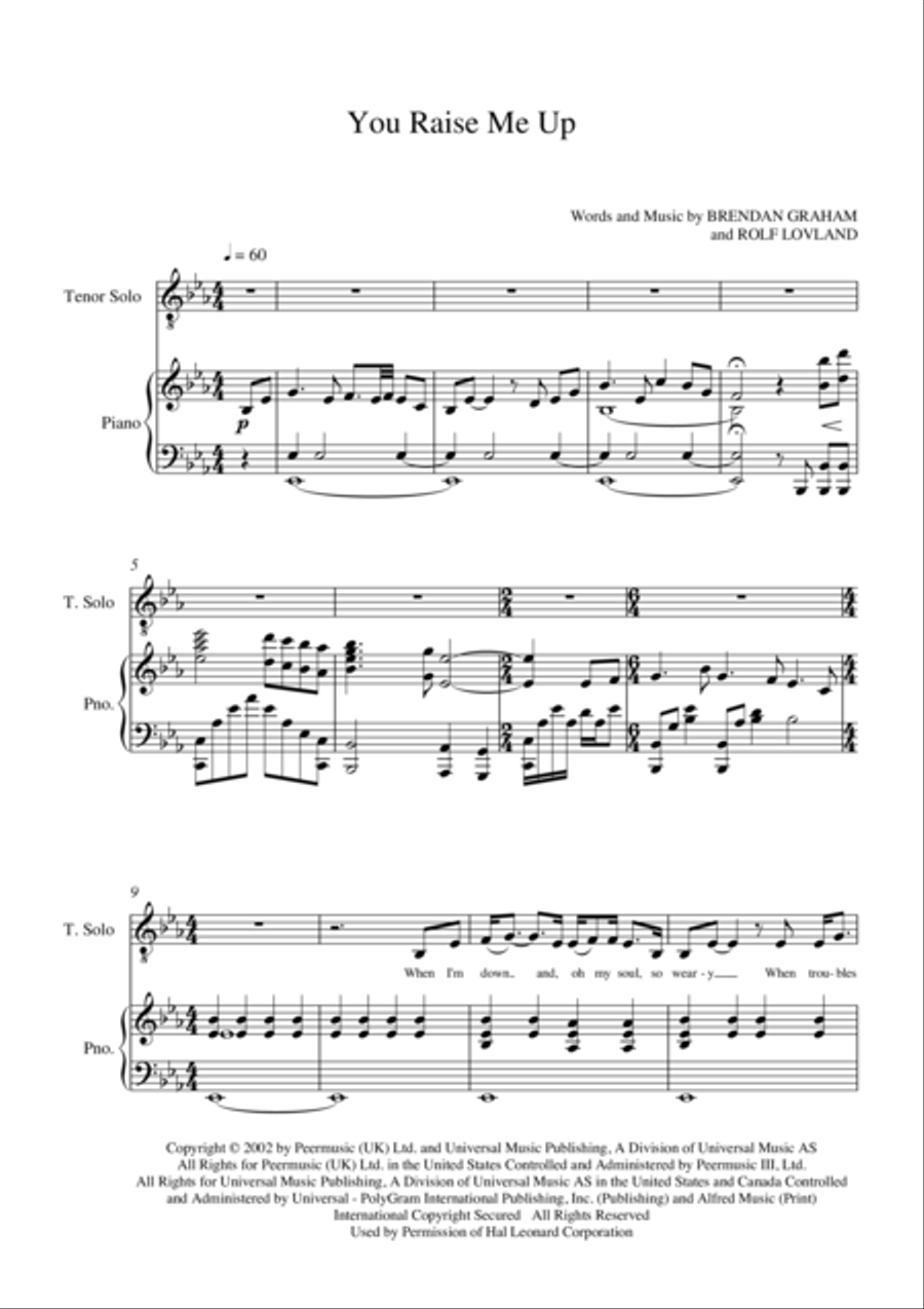 You Raise Me Up Tenor Voice scores gallery preview page 3