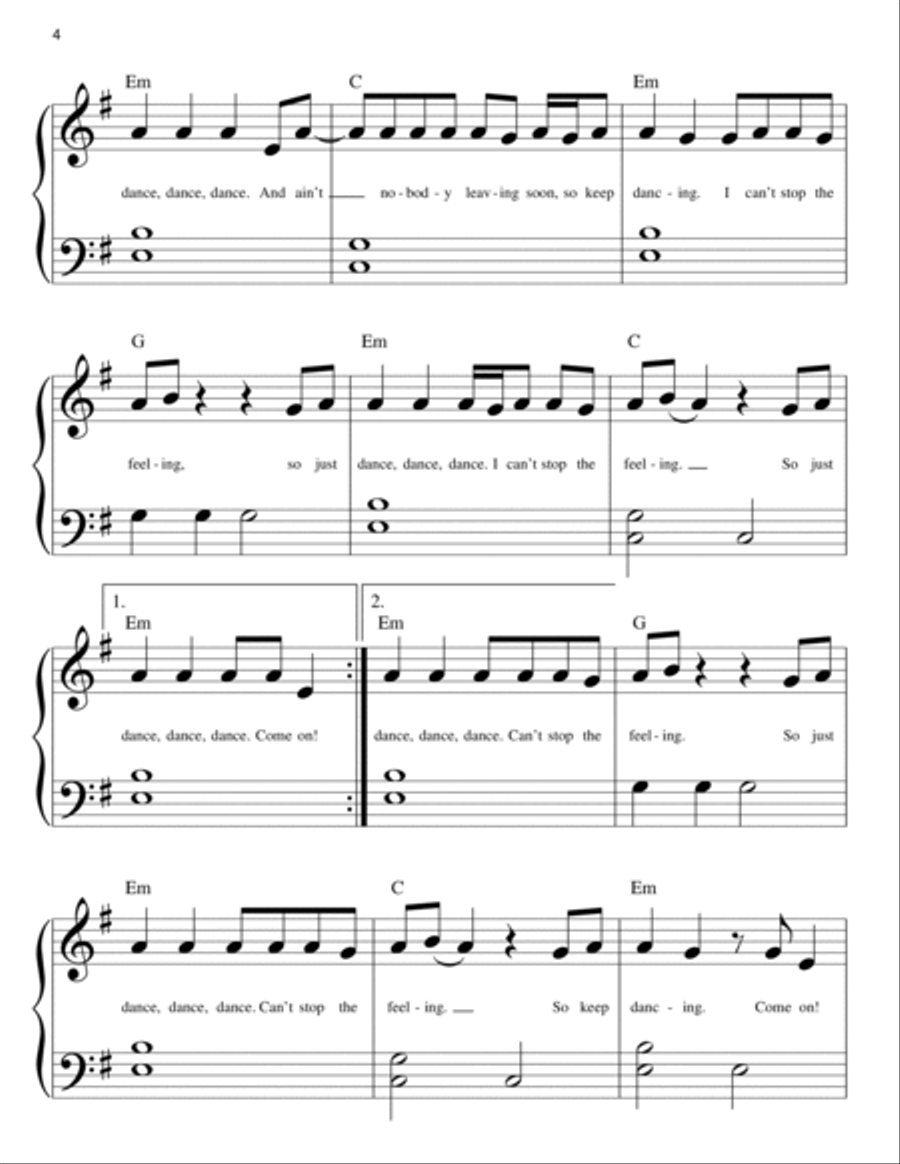 Can't Stop The Feeling Easy Piano scores gallery preview page 4