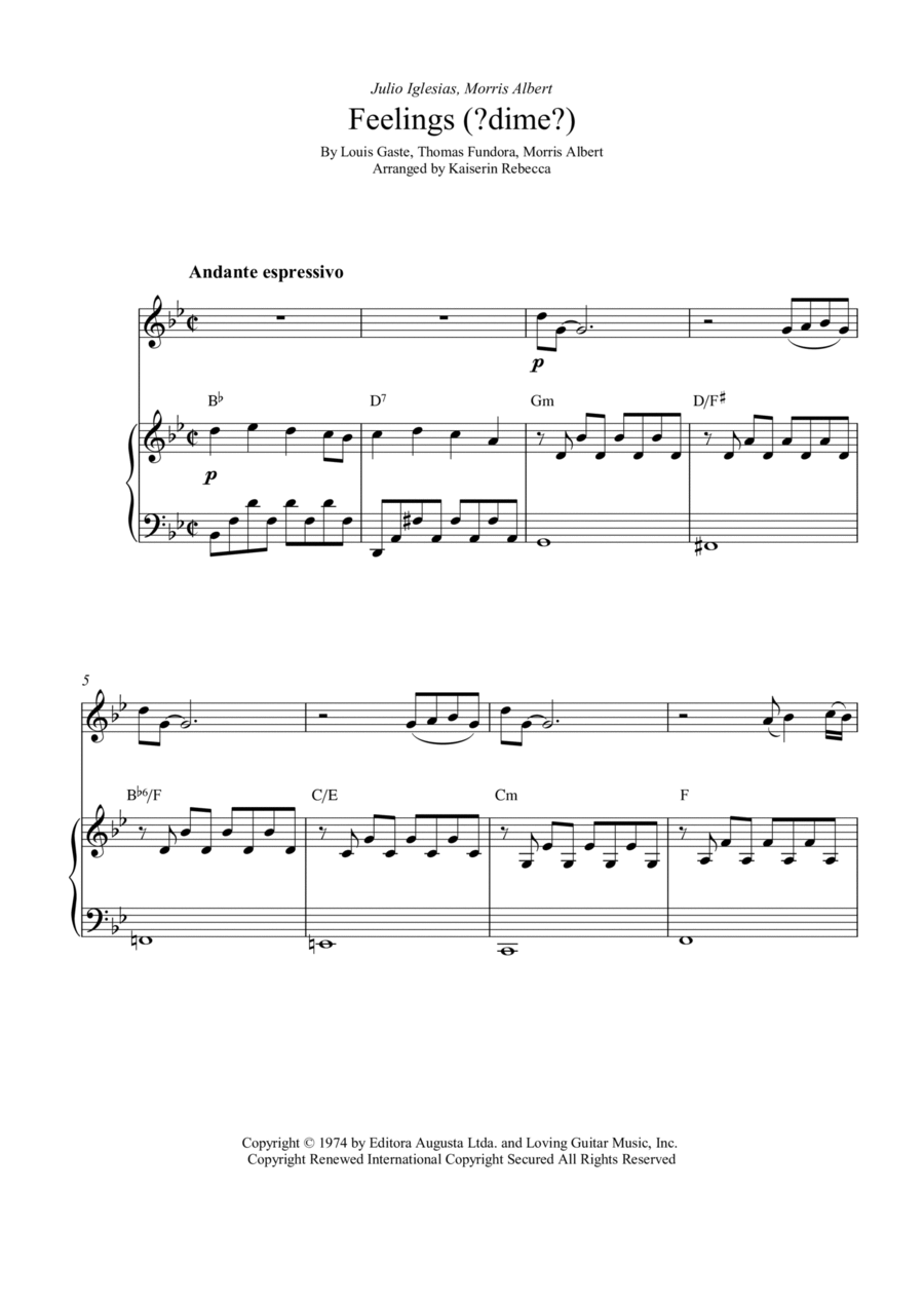 Feelings (?dime?) Feelings (?dime?) Piano scores gallery preview page 1