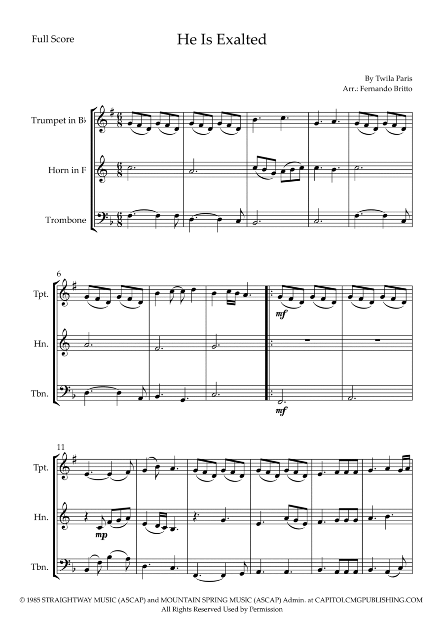 He Is Exalted Brass Ensemble scores gallery preview page 1