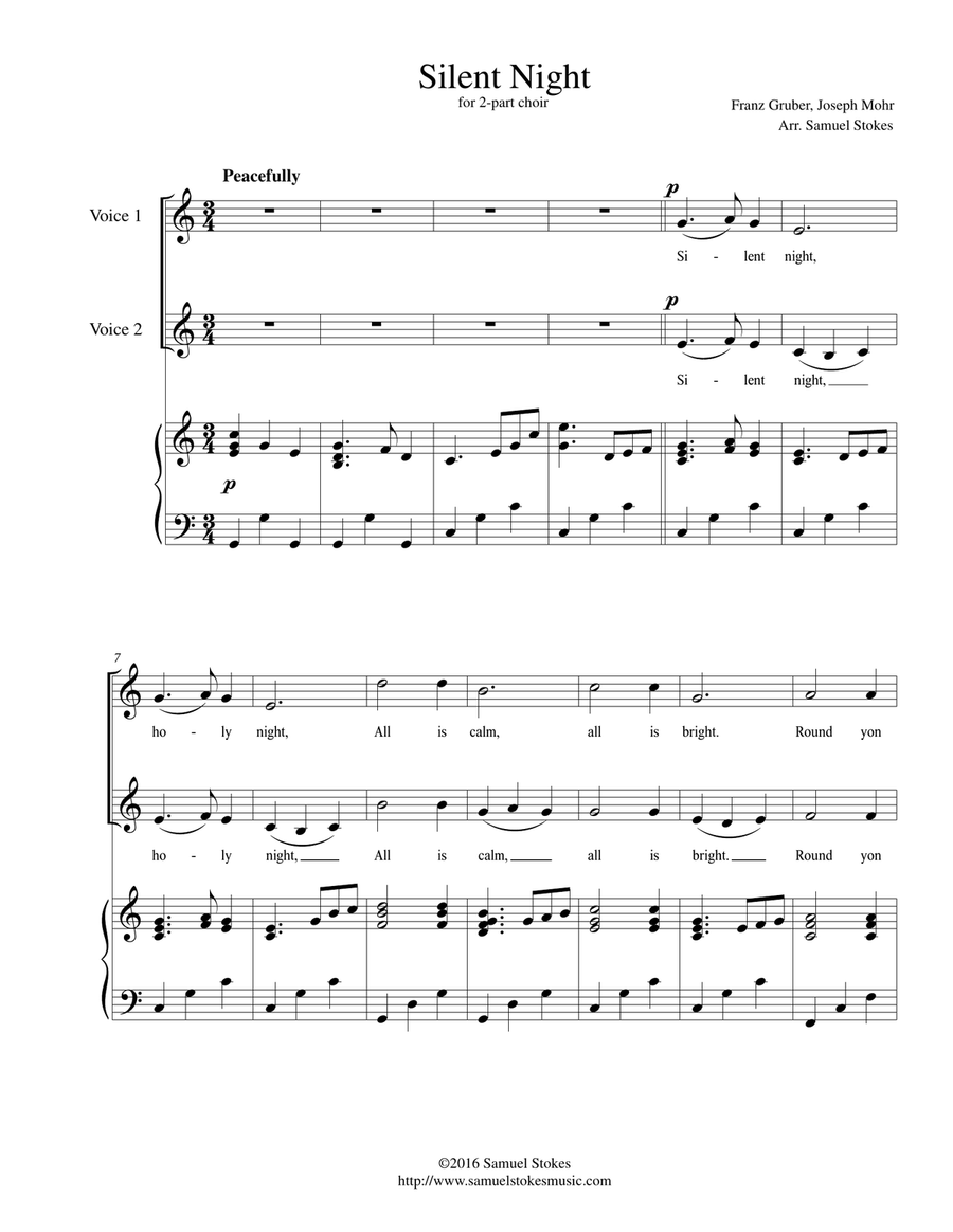 Silent Night - for 2-part choir with piano accompaniment SA scores gallery preview page 1