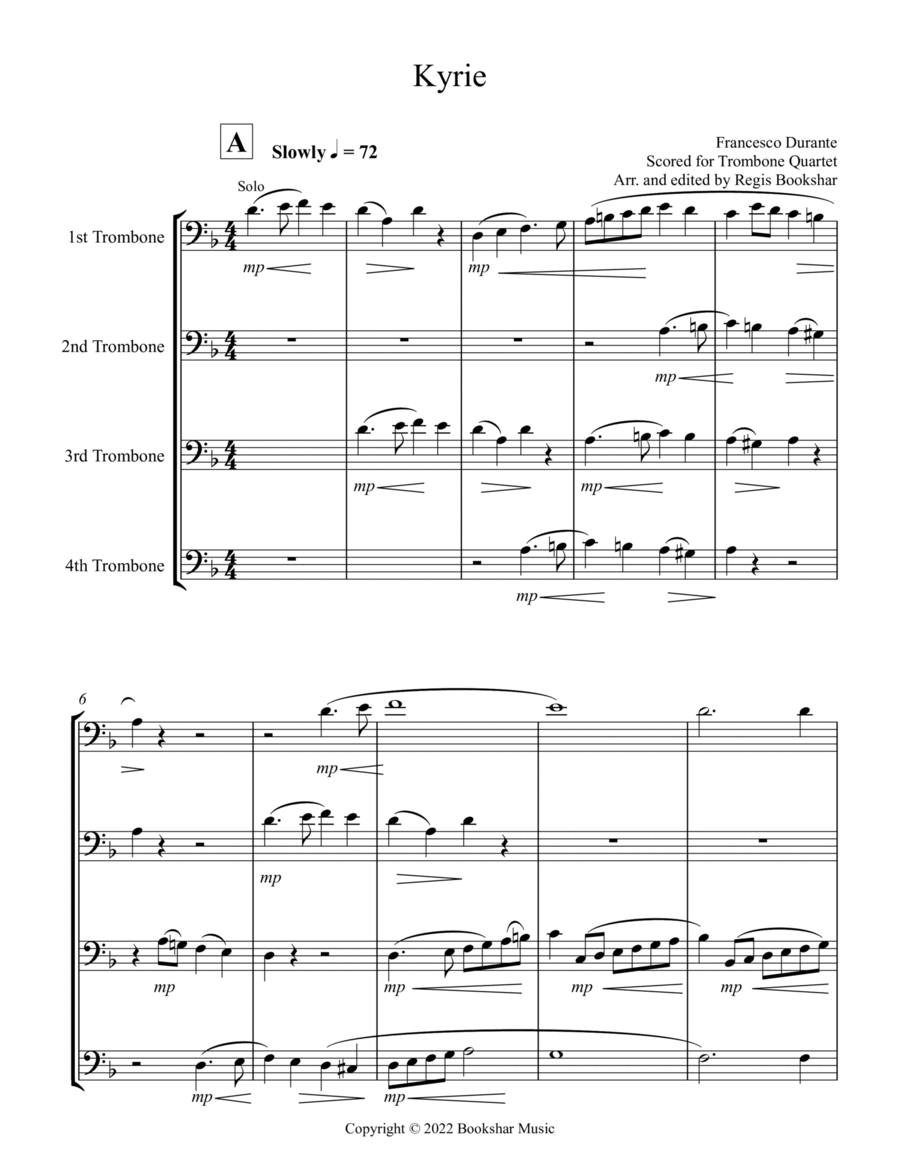 Kyrie (Durante) (Trombone Quartet) Brass Quartet scores gallery preview page 1