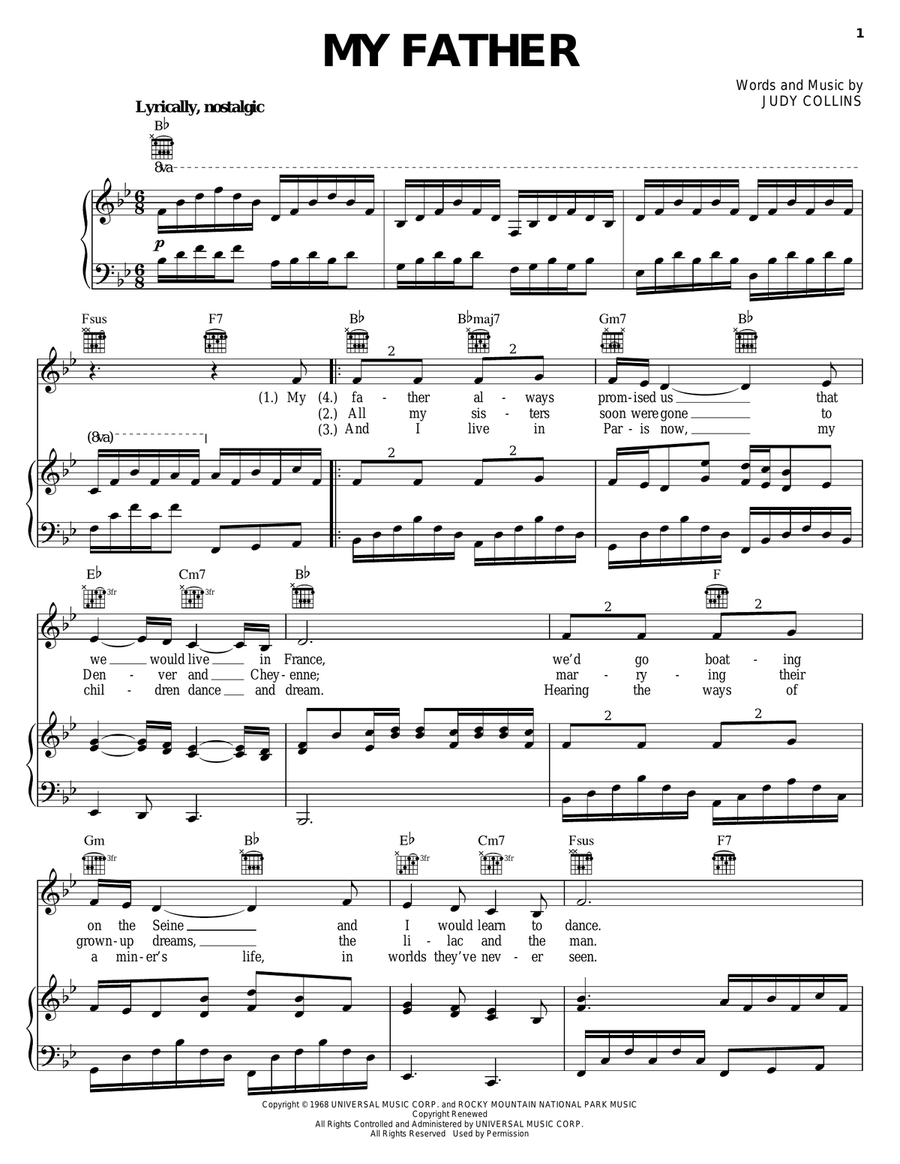 My Father Piano, Vocal, Guitar scores gallery preview page 1